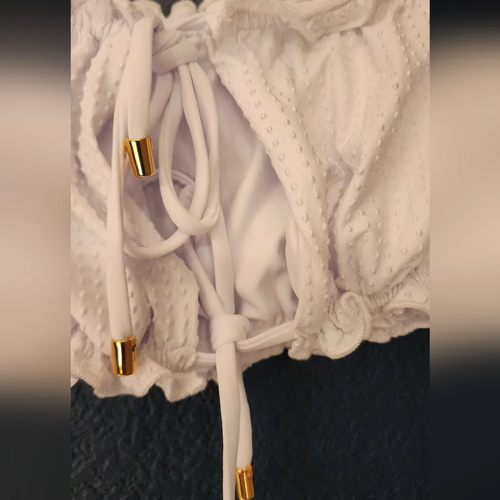 PQ X Amanda Stanton Sail White Remi Ruched Bandeau Size Large